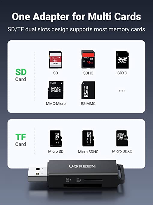 SD Card Reader Portable USB 3.0 Dual Slot Flash Memory Card Adapter Hub for TF