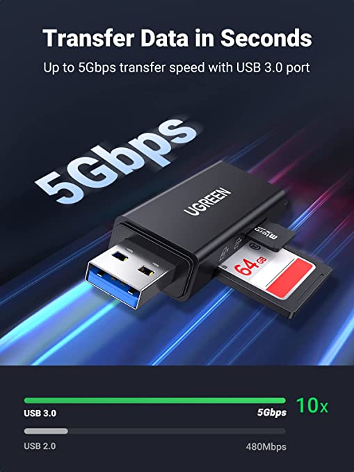 SD Card Reader Portable USB 3.0 Dual Slot Flash Memory Card Adapter Hub for TF