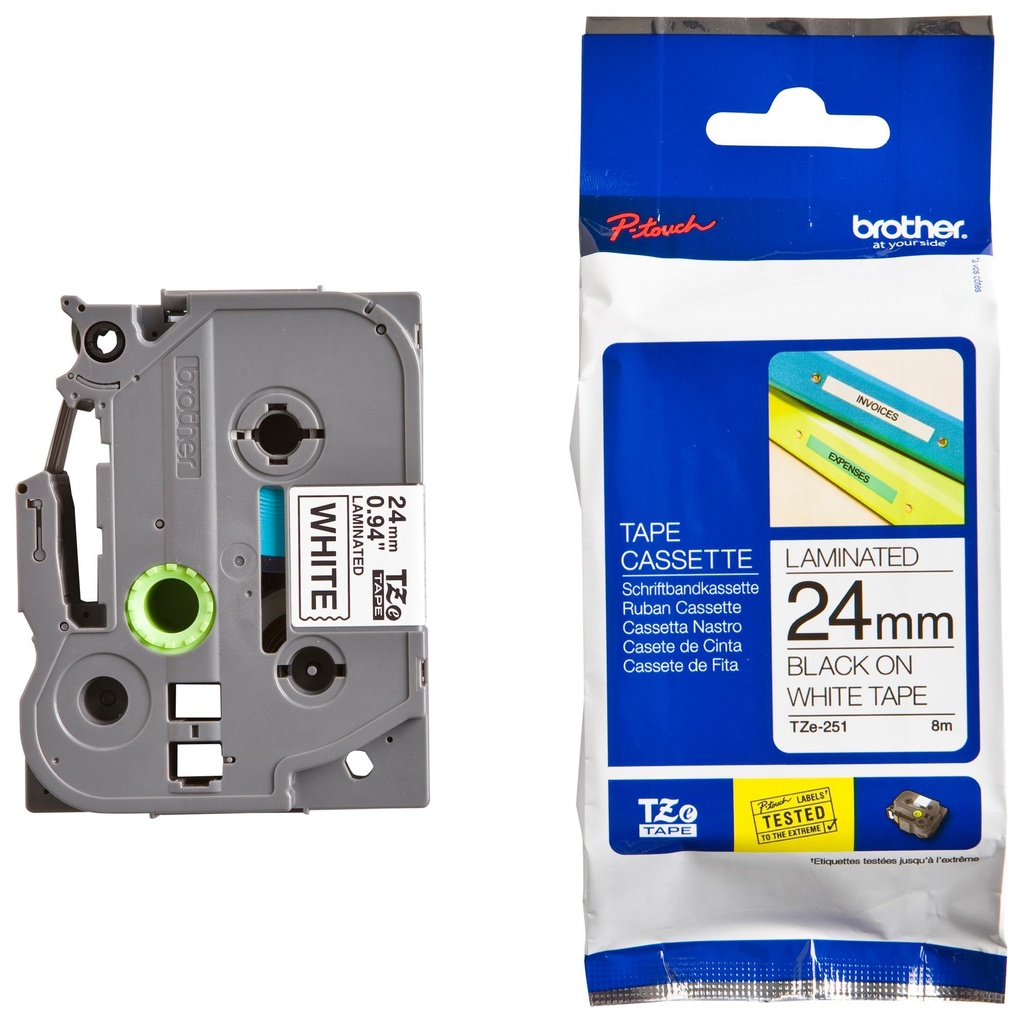 BROTHER P-Touch Label TZe-Tape TZe-251 - Black on White, 24mm x 8m