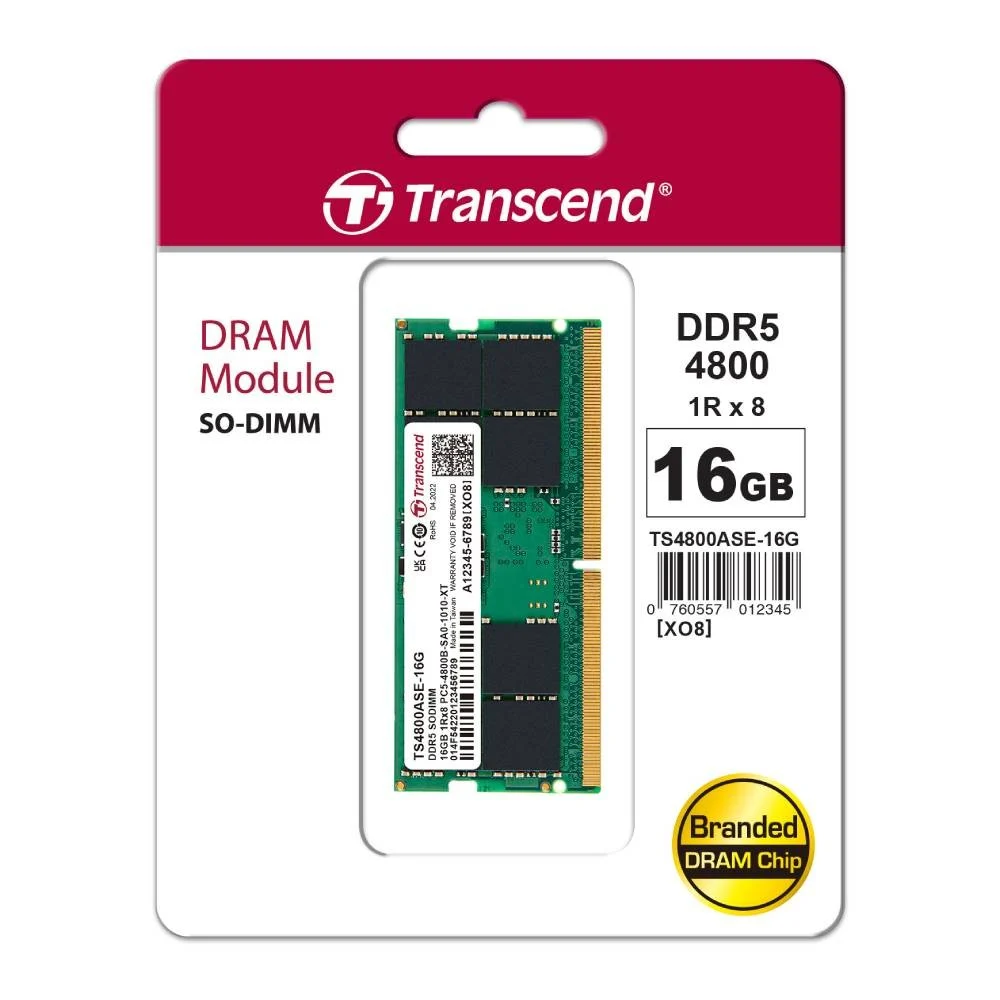 [GAD-3823] TRANSCEND 16GB JM DDR5 4800 SO-DIMM 1Rx8 1.1V